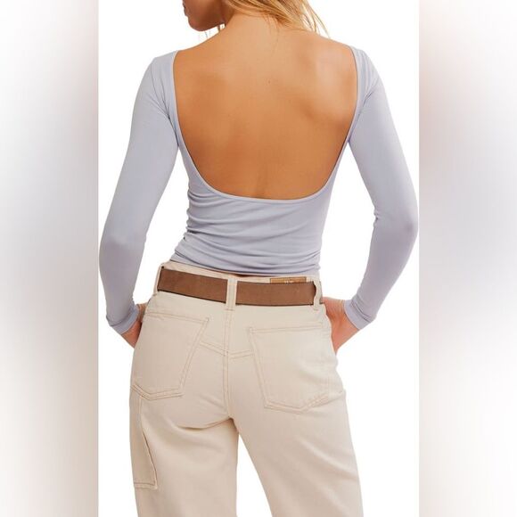 NWOT Free People Low Back Seamless Long Sleeve Top Sz XS in Color Skywriting - Picture 3 of 12